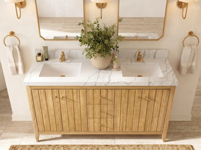 Atlanta Teak Wood 60 in. W x 22 in. D Double Sink Bathroom Vanity