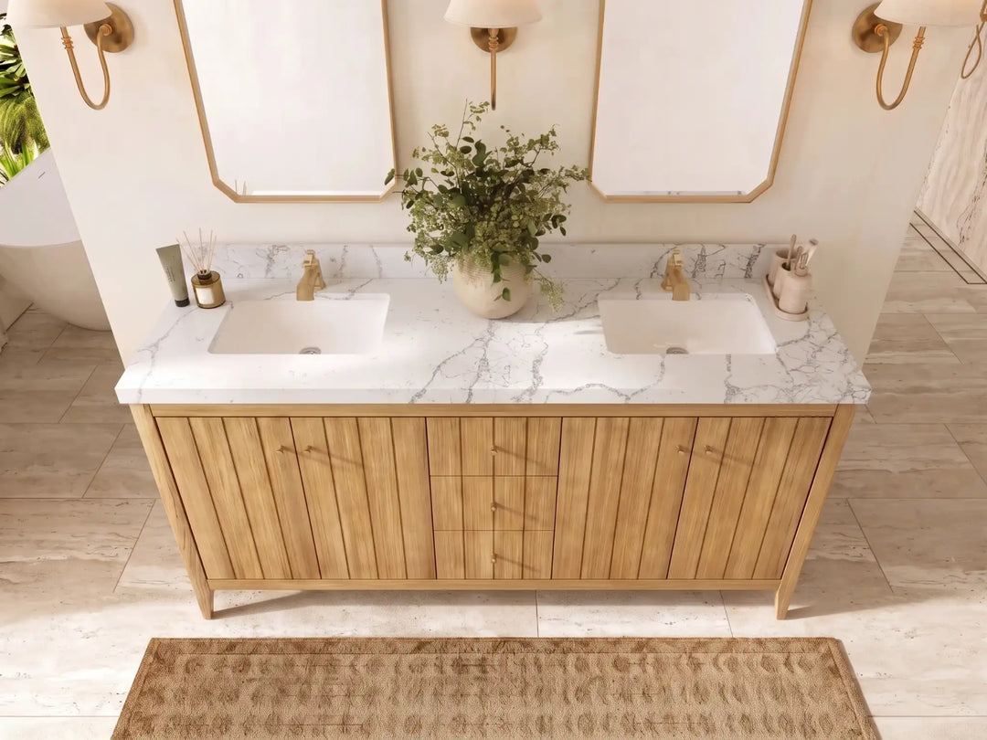 Atlanta Teak Wood 72 in. W x 22 in. D Double Sink Bathroom Vanity | 
              
                Light Natural Teak
                
                  
             - ATL_TK_LNT_WHQZ_72D - photo №36