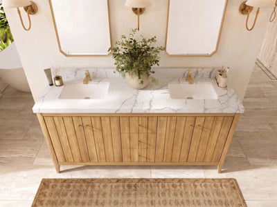 Atlanta Teak Wood 72 in. W x 22 in. D Double Sink Bathroom Vanity