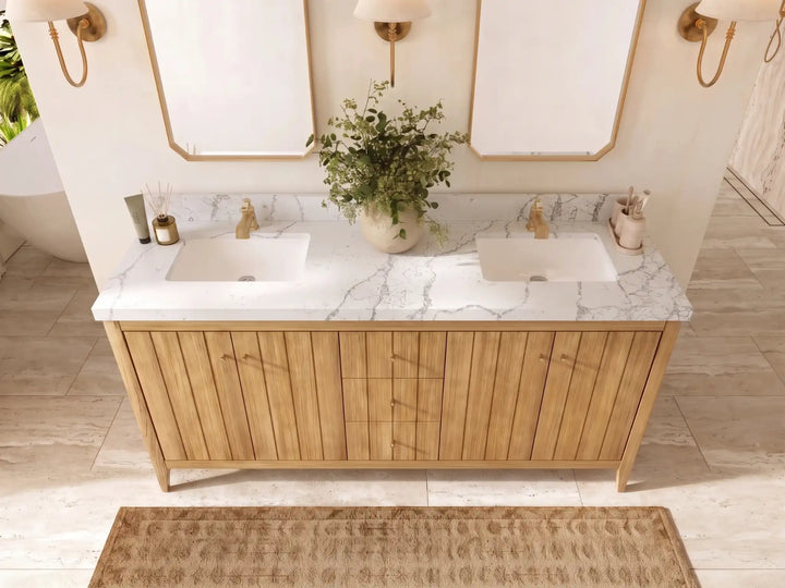 Atlanta Teak Wood 72 in. W x 22 in. D Double Sink Bathroom Vanity - photo 36