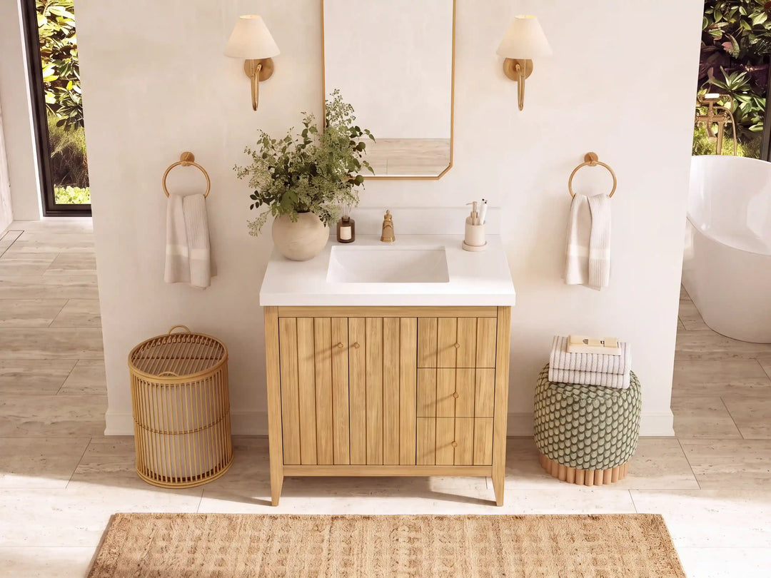 Atlanta 36 in. W x 22 in. D Teak Wood Center Sink Bathroom Vanity | 
              
                Light Natural Teak
                
                  
             - ATL_TK_LNT_WHQZ_36CL - photo №35