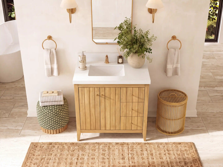 Atlanta Teak Wood 36 in. W x 22 in. D Left Offset Sink Bathroom Vanity - photo 33
