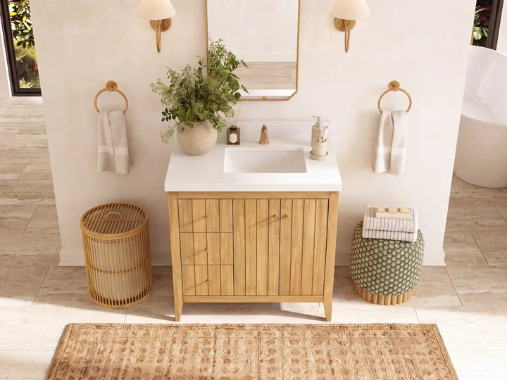 Atlanta Teak Wood 36 in. W x 22 in. D Right Offset Sink Bathroom Vanity - photo 38
