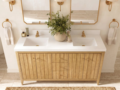Atlanta Teak Wood 60 in. W x 22 in. D Double Sink Bathroom Vanity