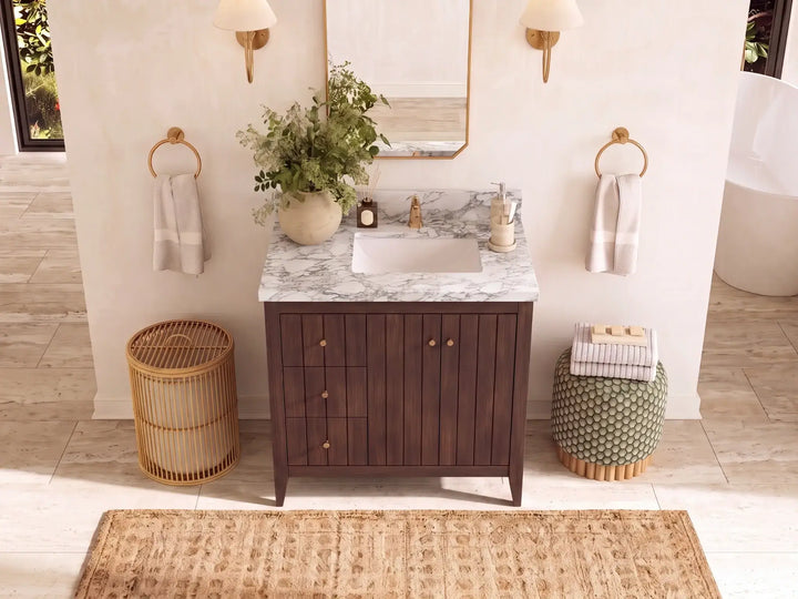 Atlanta Teak Wood 36 in. W x 22 in. D Right Offset Sink Bathroom Vanity - photo 5