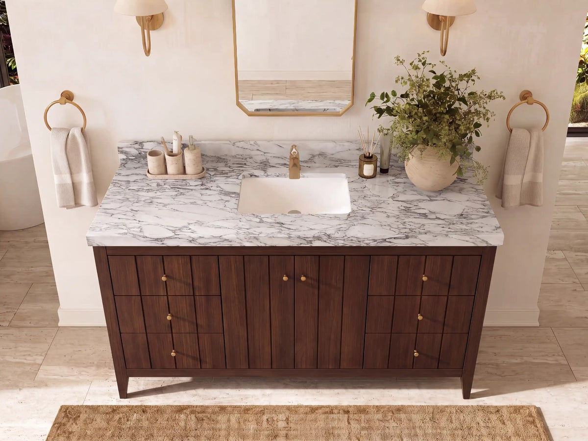 Atlanta Teak Wood 60 in. W x 22 in. D Single Sink Bathroom Vanity