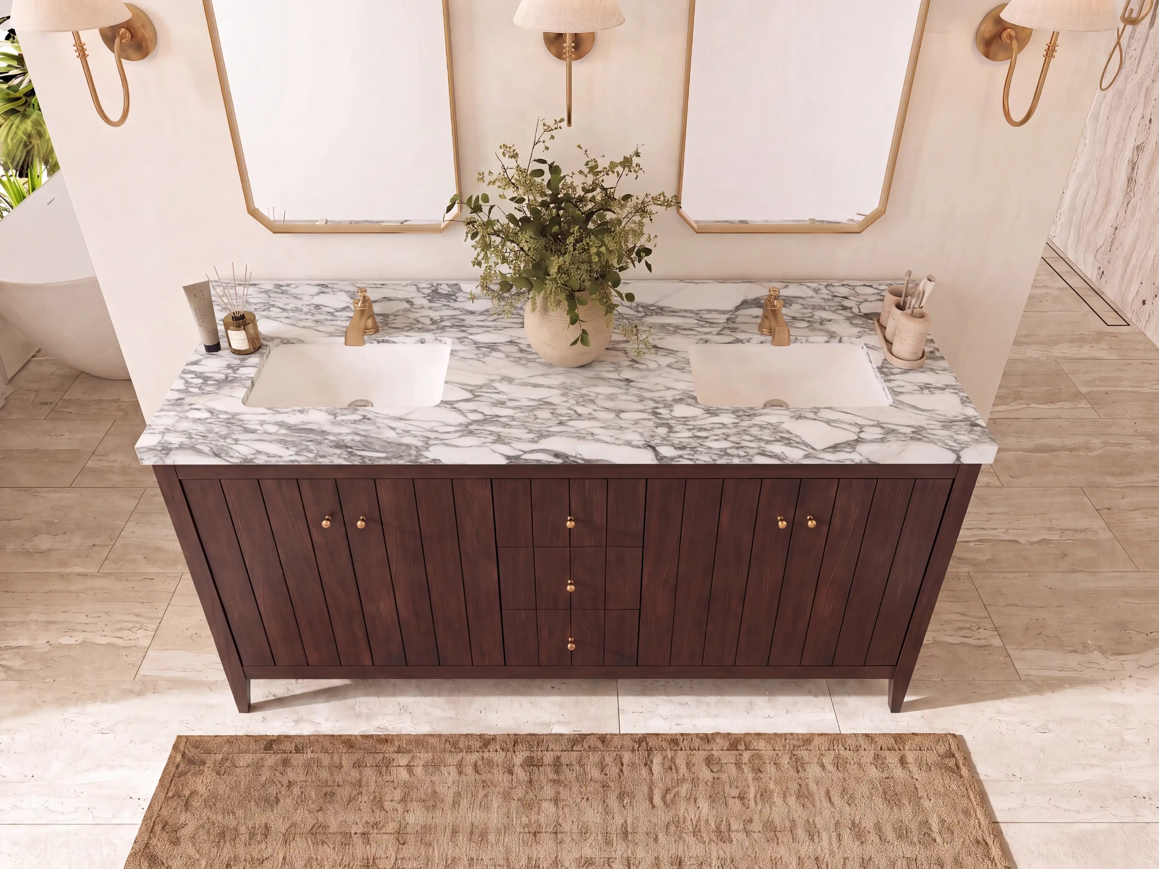 Atlanta Teak Wood 72 in. W x 22 in. D Double Sink Bathroom Vanity