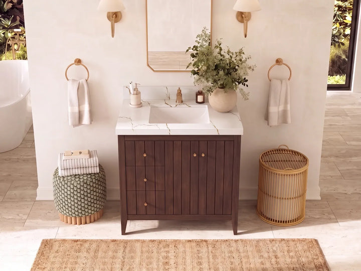 Atlanta Teak Wood 36 in. W x 22 in. D Center Sink Bathroom Vanity - photo 8