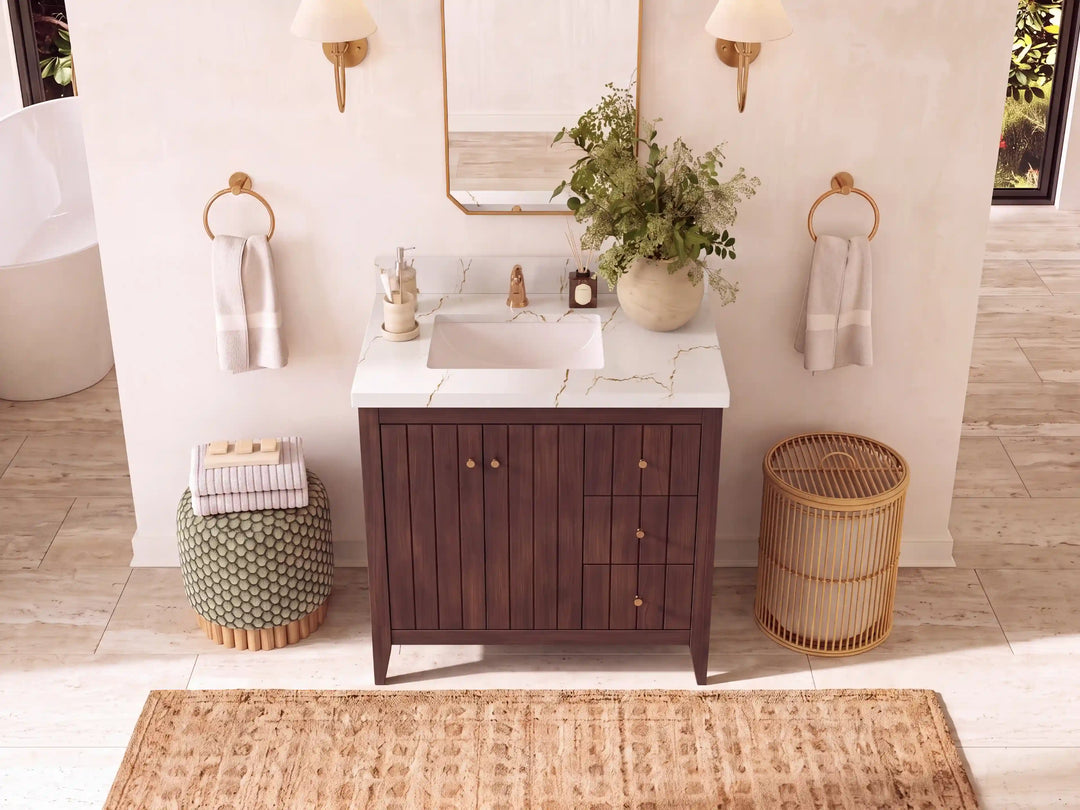Atlanta Teak Wood 36 in. W x 22 in. D Left Offset Sink Bathroom Vanity | 
              
                Dark Walnut Finish Teak
                
                  
             - ATL_TK_WLN_WHQZ_36L - photo №36
