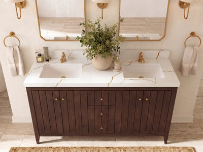 Atlanta Teak Wood 60 in. W x 22 in. D Double Sink Bathroom Vanity