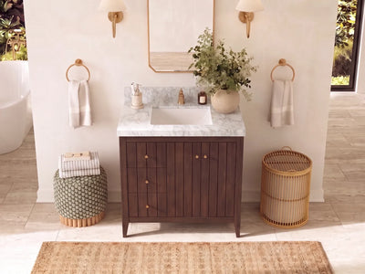 Atlanta Teak Wood 36 in. W x 22 in. D Center Sink Bathroom Vanity