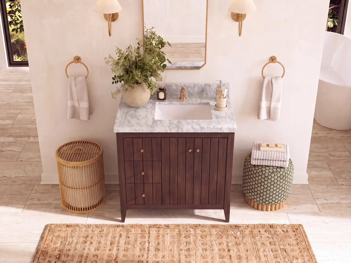 Atlanta Teak Wood 36 in. W x 22 in. D Right Offset Sink Bathroom Vanity - photo 22