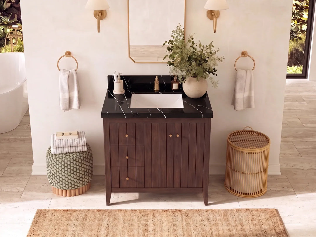 Atlanta Teak Wood 36 in. W x 22 in. D Center Sink Bathroom Vanity | 
              
                Dark Walnut Finish Teak
                
                  
             - ATL_TK_WLN_WHQZ_36CR - photo №11