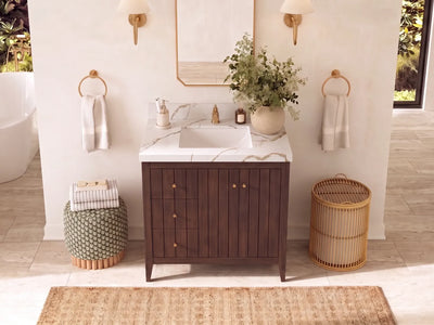 Atlanta Teak Wood 36 in. W x 22 in. D Center Sink Bathroom Vanity
