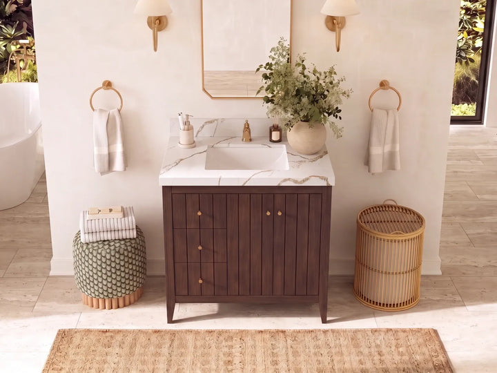 Atlanta Teak Wood 36 in. W x 22 in. D Center Sink Bathroom Vanity - photo 12