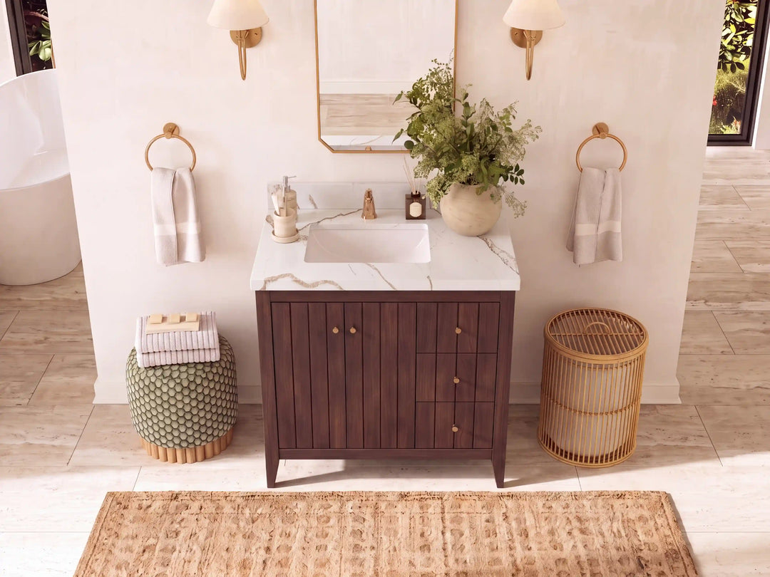 Atlanta Teak Wood 36 in. W x 22 in. D Left Offset Sink Bathroom Vanity | 
              
                Dark Walnut Finish Teak
                
                  
             - ATL_TK_WLN_WHQZ_36L - photo №6