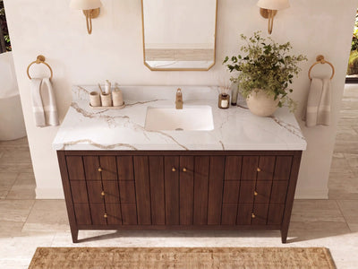 Atlanta Teak Wood 60 in. W x 22 in. D Single Sink Bathroom Vanity