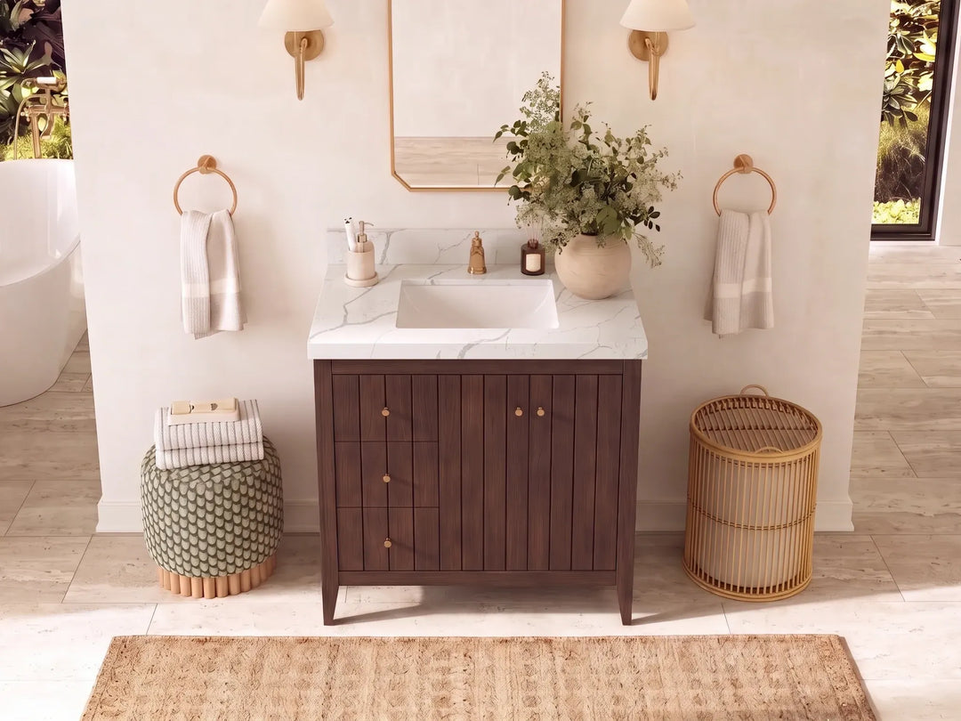 Atlanta Teak Wood 36 in. W x 22 in. D Center Sink Bathroom Vanity | 
              
                Dark Walnut Finish Teak
                
                  
             - ATL_TK_WLN_WHQZ_36CR - photo №13