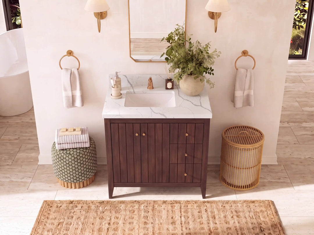 Atlanta Teak Wood 36 in. W x 22 in. D Left Offset Sink Bathroom Vanity | 
              
                Dark Walnut Finish Teak
                
                  
             - ATL_TK_WLN_WHQZ_36L - photo №7