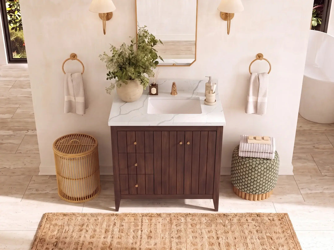Atlanta Teak Wood 36 in. W x 22 in. D Right Offset Sink Bathroom Vanity | 
              
                Dark Walnut Finish Teak
                
                  
             - ATL_TK_WLN_WHQZ_36R - photo №10