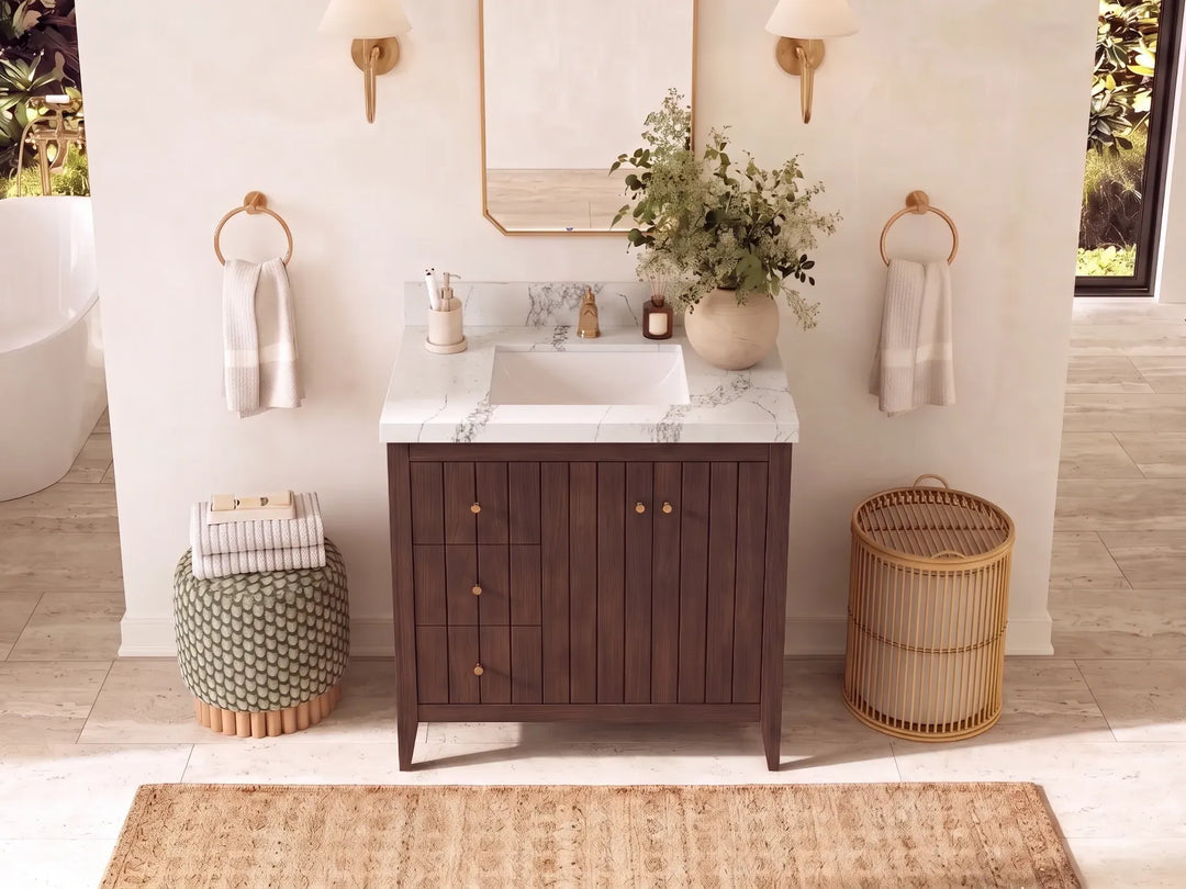 Atlanta Teak Wood 36 in. W x 22 in. D Center Sink Bathroom Vanity | 
              
                Dark Walnut Finish Teak
                
                  
             - ATL_TK_WLN_WHQZ_36CR - photo №14