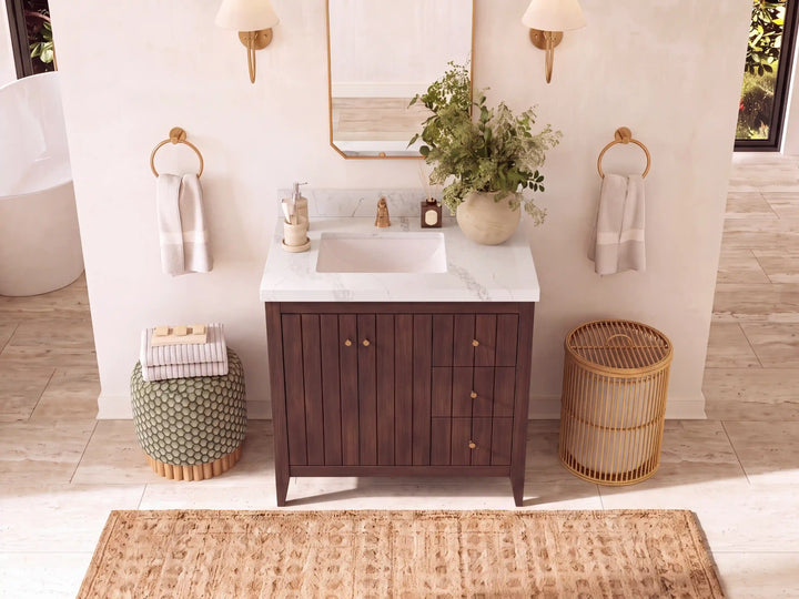 Atlanta Teak Wood 36 in. W x 22 in. D Left Offset Sink Bathroom Vanity - photo 8