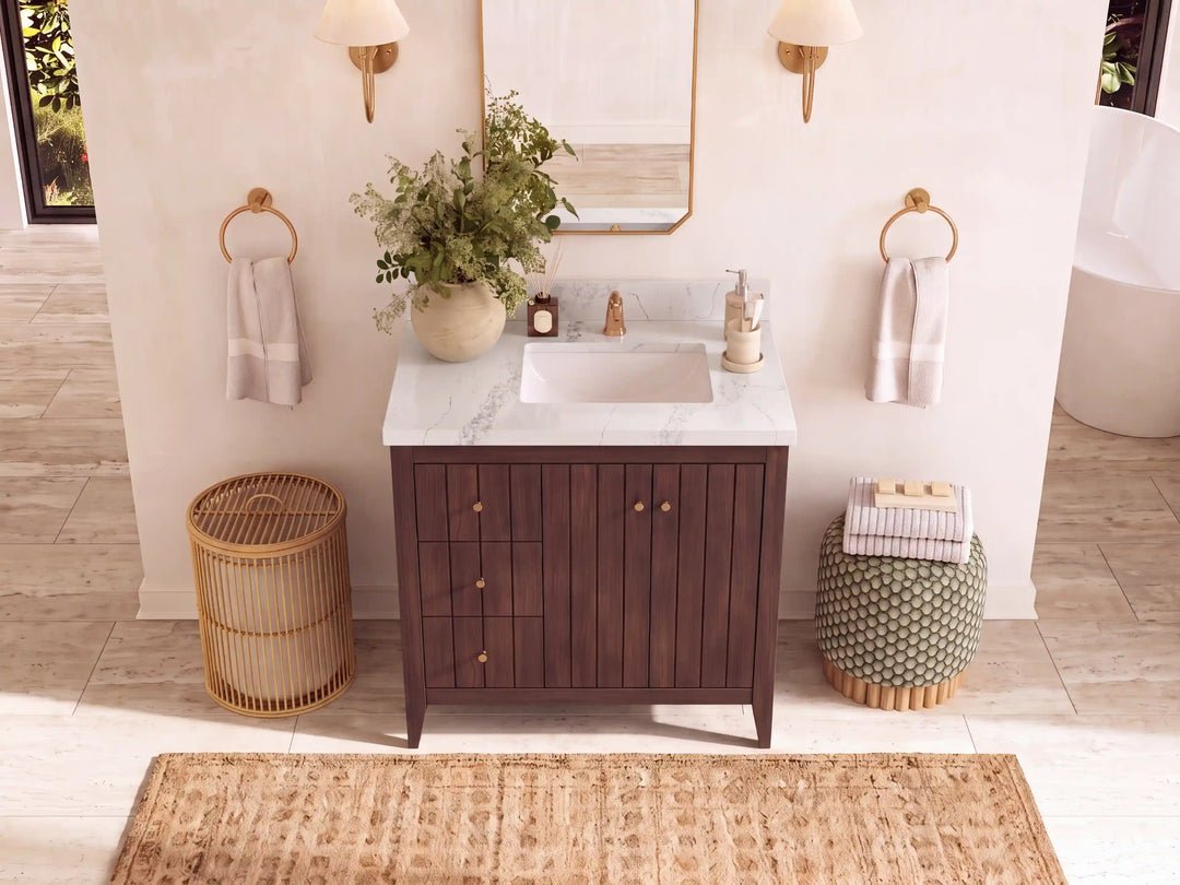 Atlanta Teak Wood 36 in. W x 22 in. D Right Offset Sink Bathroom Vanity | 
              
                Dark Walnut Finish Teak
                
                  
             - ATL_TK_WLN_WHQZ_36R - photo №21
