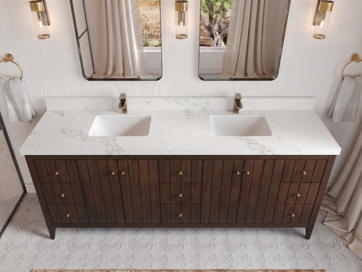 Atlanta Teak Wood 84 in. W x 22 in. D Double Sink Bathroom Vanity - photo 32