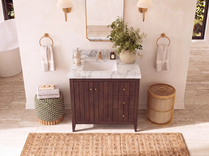 Atlanta Teak Wood 36 in. W x 22 in. D Left Offset Sink Bathroom Vanity - photo 9