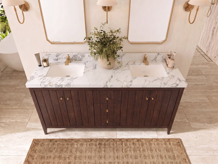 Atlanta Teak Wood 72 in. W x 22 in. D Double Sink Bathroom Vanity - photo 29
