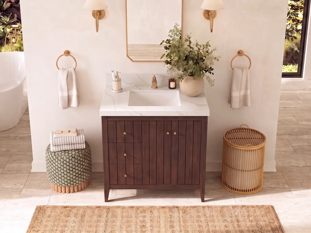 Atlanta Teak Wood 36 in. W x 22 in. D Center Sink Bathroom Vanity | 
              
                Dark Walnut Finish Teak
                
                  
             - ATL_TK_WLN_WHQZ_36CR - photo №16