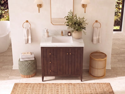 Atlanta Teak Wood 36 in. W x 22 in. D Center Sink Bathroom Vanity