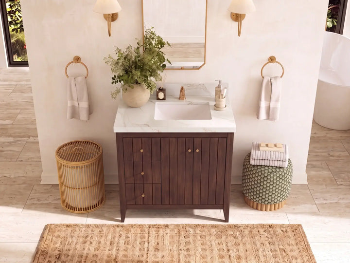 Atlanta Teak Wood 36 in. W x 22 in. D Right Offset Sink Bathroom Vanity - photo 12