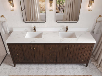Atlanta Teak Wood 84 in. W x 22 in. D Double Sink Bathroom Vanity