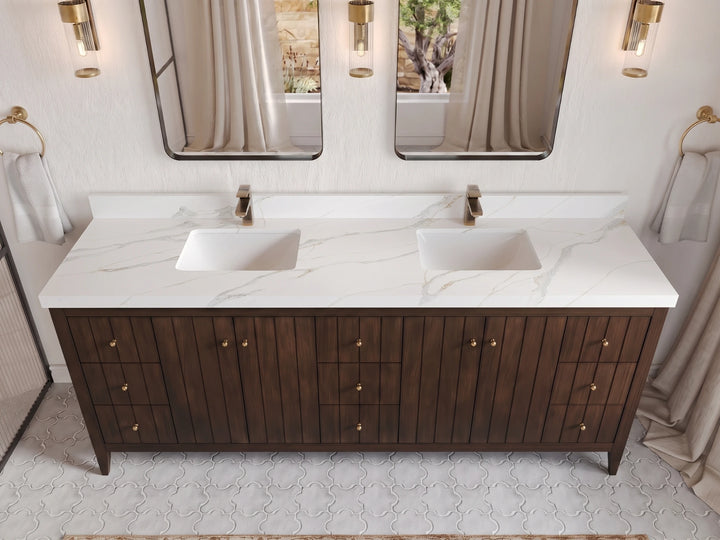 Atlanta Teak Wood 84 in. W x 22 in. D Double Sink Bathroom Vanity - photo 18