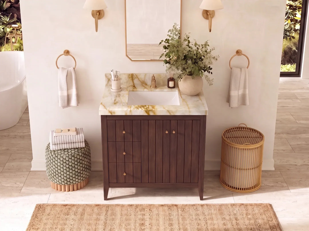 Atlanta Teak Wood 36 in. W x 22 in. D Center Sink Bathroom Vanity | 
              
                Dark Walnut Finish Teak
                
                  
             - ATL_TK_WLN_WHQZ_36CR - photo №17