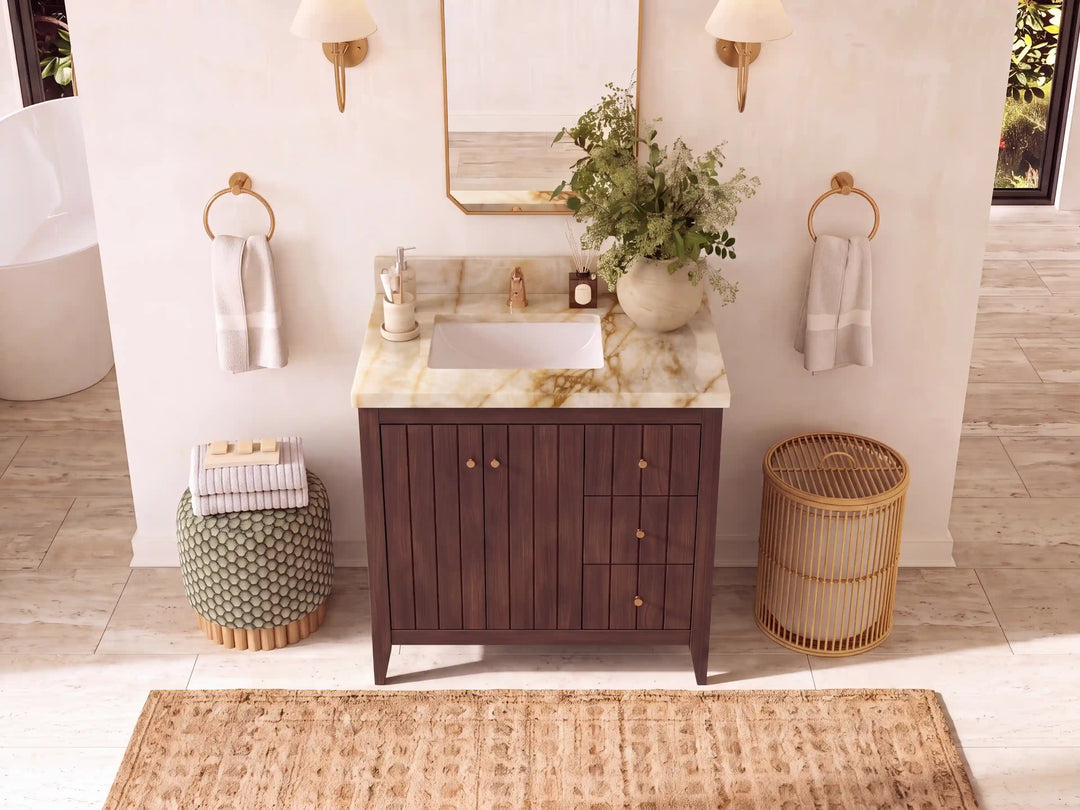 Atlanta Teak Wood 36 in. W x 22 in. D Left Offset Sink Bathroom Vanity | 
              
                Dark Walnut Finish Teak
                
                  
             - ATL_TK_WLN_WHQZ_36L - photo №11