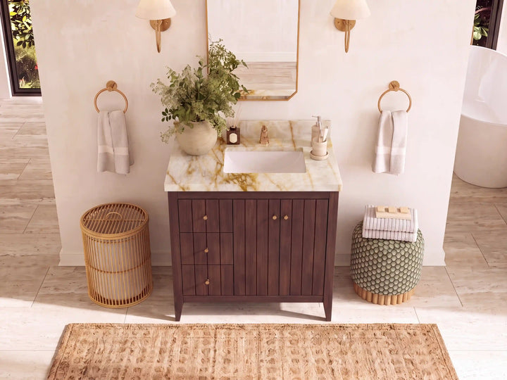 Atlanta Teak Wood 36 in. W x 22 in. D Right Offset Sink Bathroom Vanity - photo 32