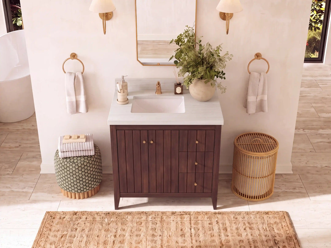 Atlanta Teak Wood 36 in. W x 22 in. D Left Offset Sink Bathroom Vanity | 
              
                Dark Walnut Finish Teak
                
                  
             - ATL_TK_WLN_WHQZ_36L - photo №12
