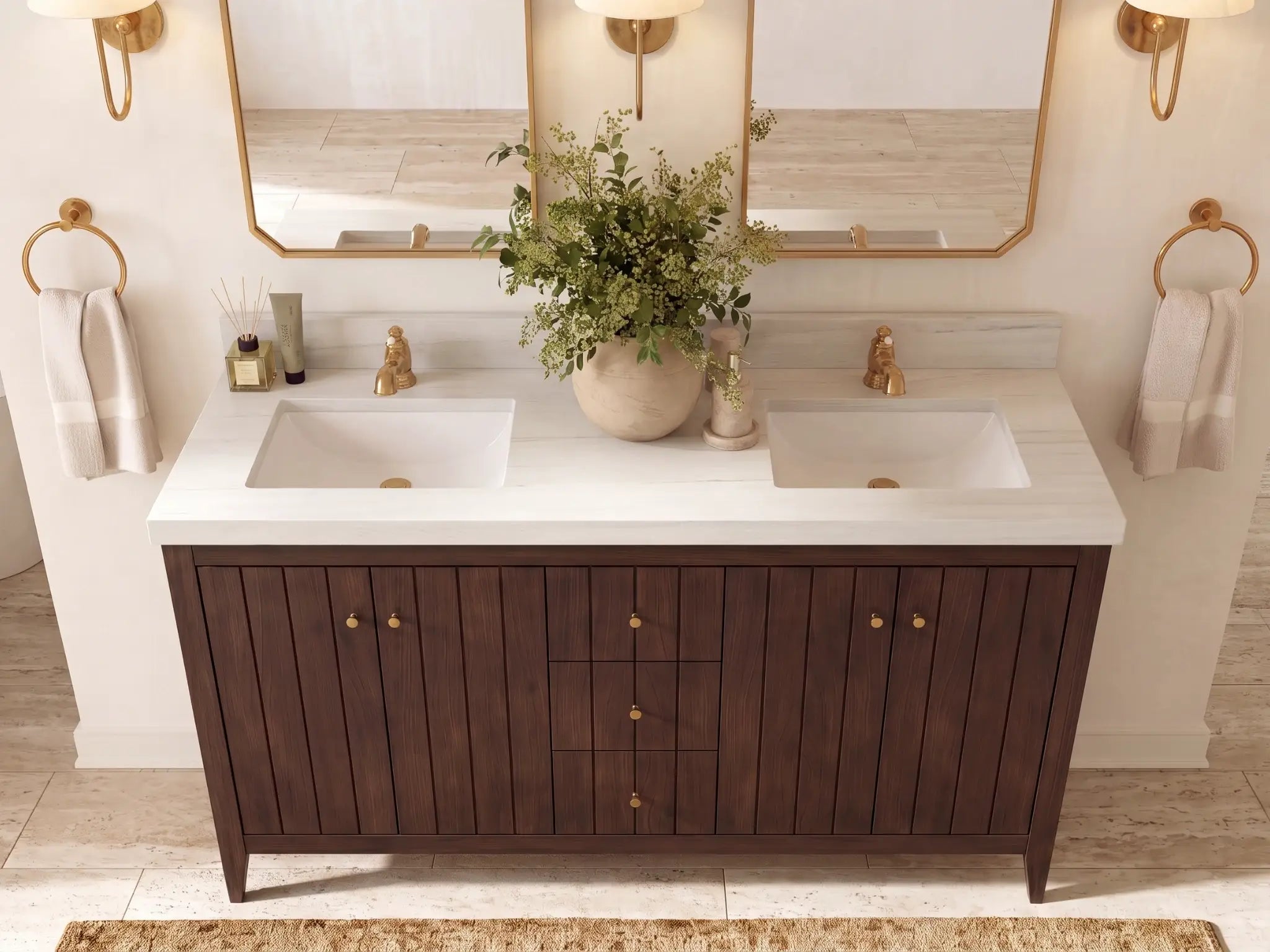 Atlanta Teak Wood 60 in. W x 22 in. D Double Sink Bathroom Vanity