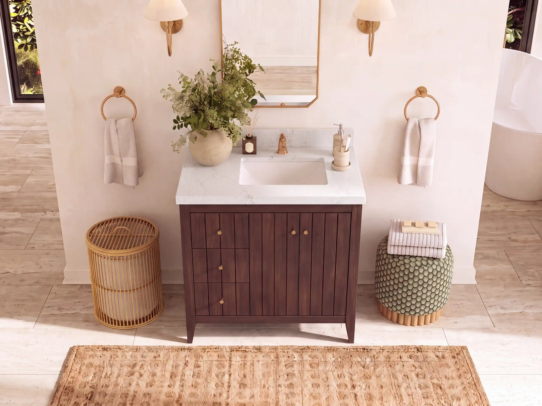 Atlanta Teak Wood 36 in. W x 22 in. D Right Offset Sink Bathroom Vanity | 
              
                Dark Walnut Finish Teak
                
                  
             - ATL_TK_WLN_WHQZ_36R - photo №27