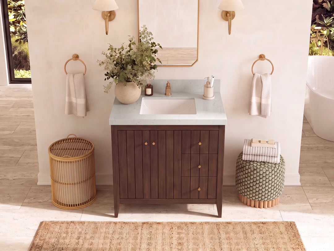 Atlanta 36 in. W x 22 in. D Teak Wood Center Sink Bathroom Vanity | 
              
                Dark Walnut Finish Teak
                
                  
             - ATL_TK_WLN_WHQZ_36CL - photo №16