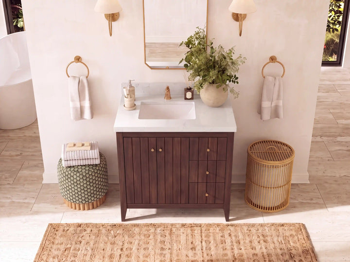 Atlanta Teak Wood 36 in. W x 22 in. D Left Offset Sink Bathroom Vanity - photo 14