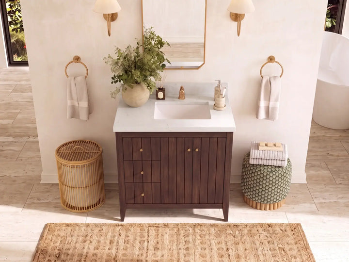 Atlanta Teak Wood 36 in. W x 22 in. D Right Offset Sink Bathroom Vanity - photo 14