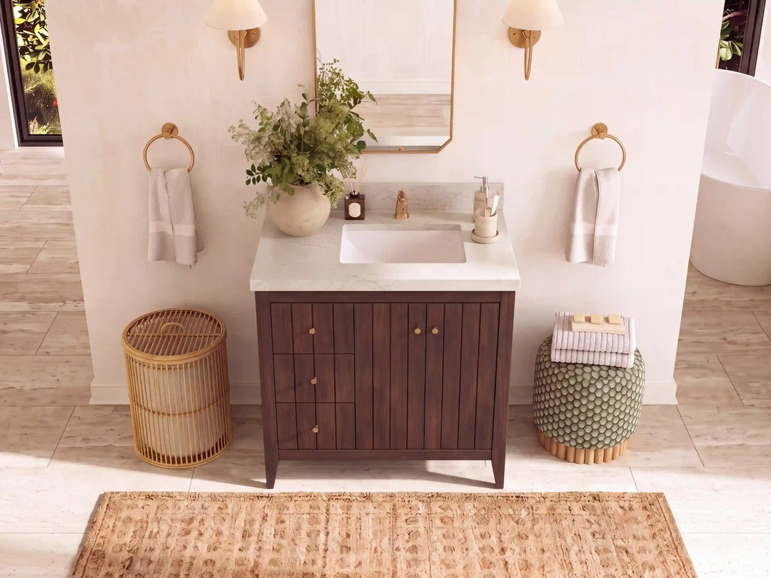 Atlanta Teak Wood 36 in. W x 22 in. D Right Offset Sink Bathroom Vanity | 
              
                Dark Walnut Finish Teak
                
                  
             - ATL_TK_WLN_WHQZ_36R - photo №15
