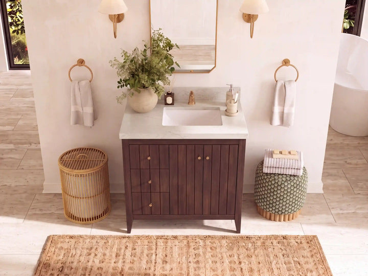 Atlanta Teak Wood 36 in. W x 22 in. D Right Offset Sink Bathroom Vanity - photo 15