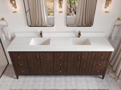 Atlanta Teak Wood 84 in. W x 22 in. D Double Sink Bathroom Vanity