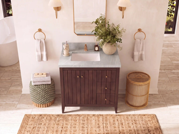 Atlanta Teak Wood 36 in. W x 22 in. D Left Offset Sink Bathroom Vanity - photo 15