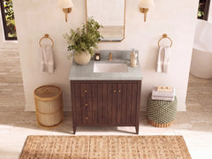 Atlanta Teak Wood 36 in. W x 22 in. D Right Offset Sink Bathroom Vanity - photo 16