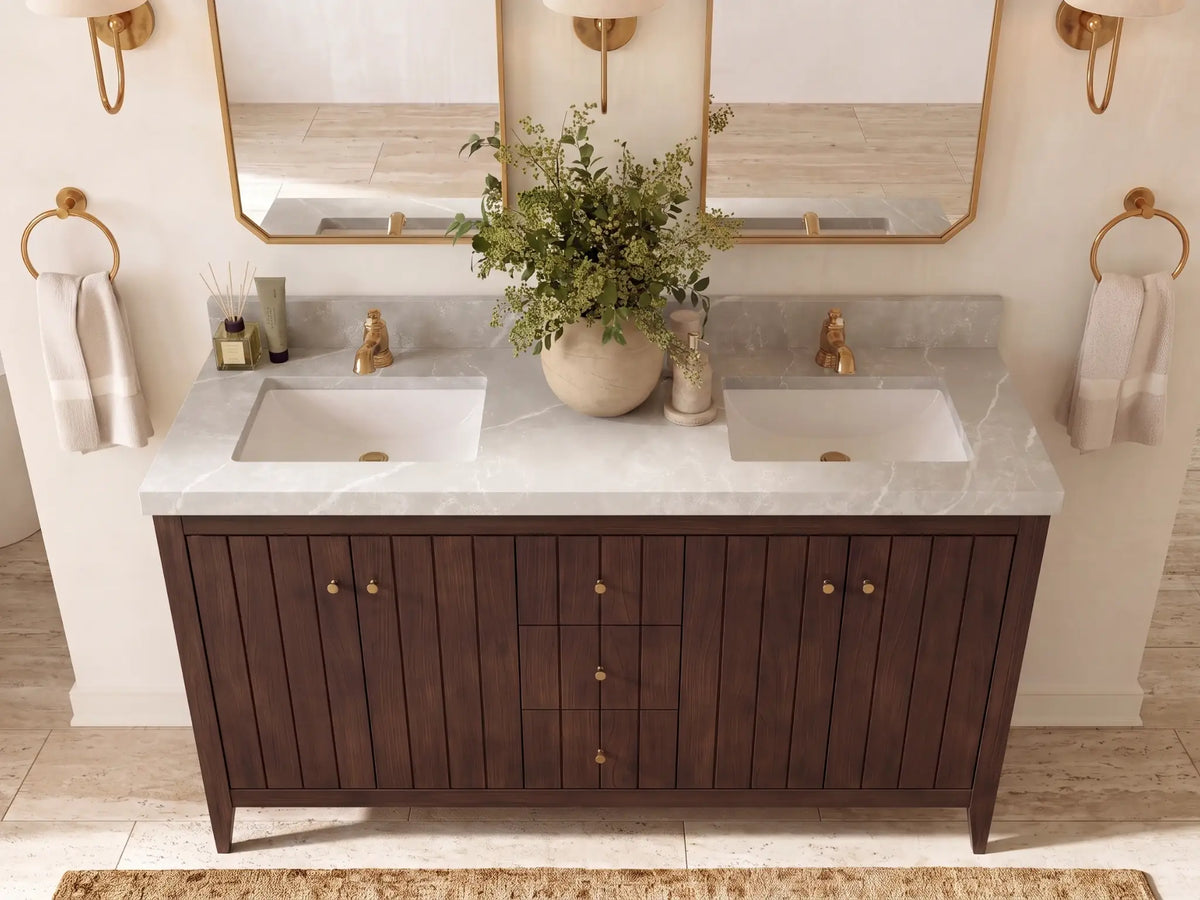 Atlanta Teak Wood 60 in. W x 22 in. D Double Sink Bathroom Vanity